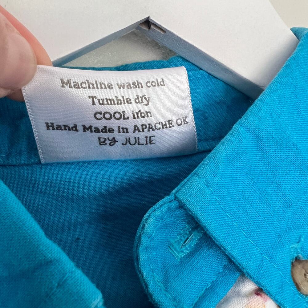 Vintage Mo Betta Western Shirt 10/12 Turquoise Leopard Rodeo Cowgirl Handmade - Picture 7 of 8